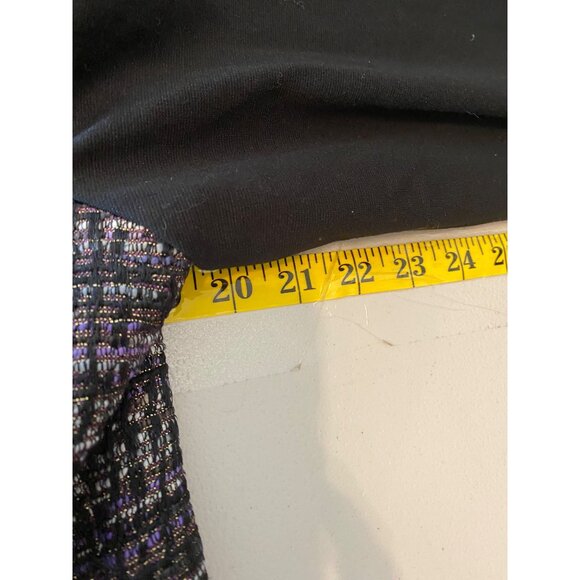 Chicos 1 Tweed Metallic Jacket W/ Black Stretch Sleeves & Fringe Hem Medium - Picture 7 of 10